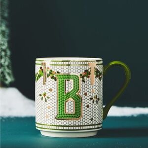 Anthropologie The Bistro Stoneware Monogram Mug: Festive Edition | “B” | NIB
